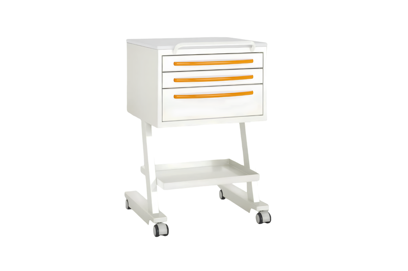 komfort table on wheels with three drawers and a shelf
